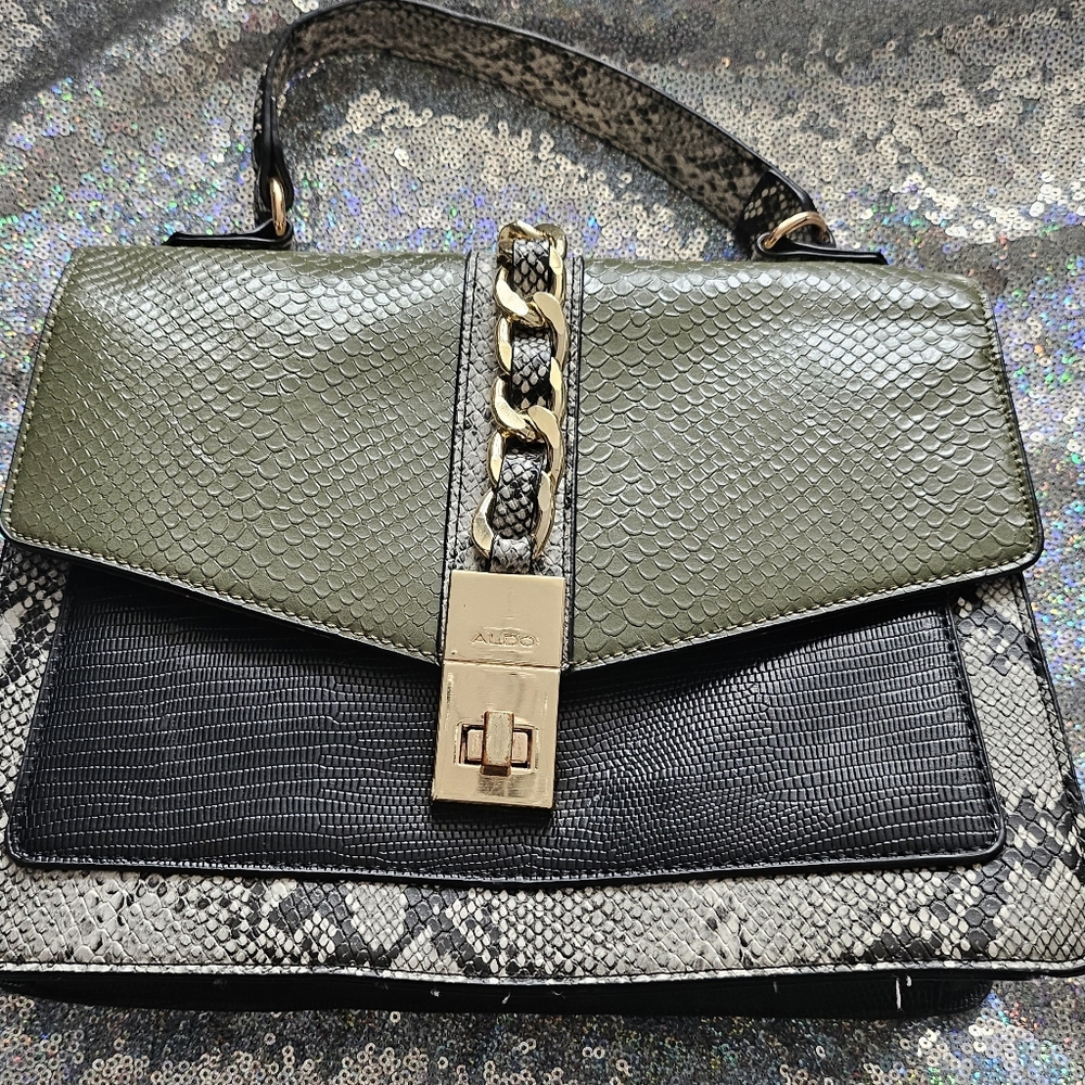 Aldo Olive and Black Snake Print Hand Bag